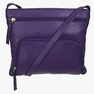 Pielino #40518 Purple PEBBLE LEATHER RFID Crossbody Bag Made In USA MSRP $118